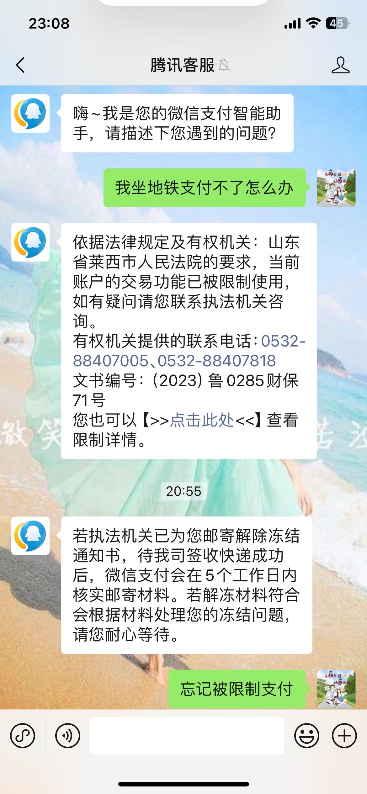 莱西市法院限制了我的微信支付