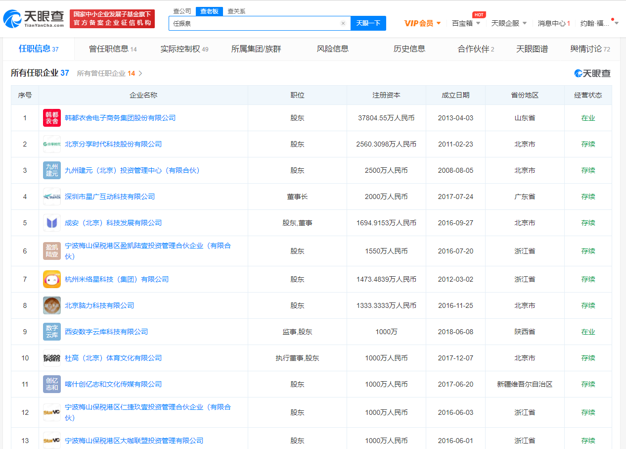 任泉投资新零售公司，息影后一连扩张贸易国界