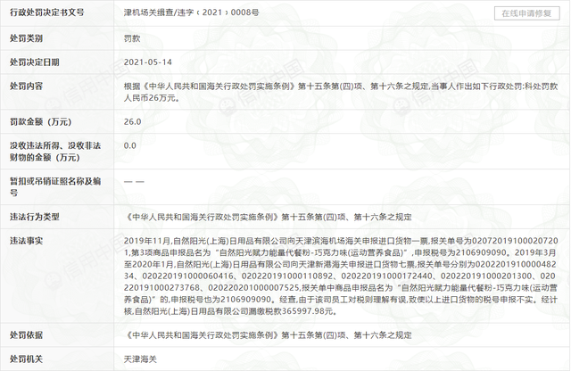 直销企业自然阳光中国区业绩增长 却因漏税问题被罚26万元